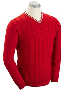 Pumpkin Cable Front V-Neck Men's Sweater | Bobby Jones Sweater Collection | Sams Tailoring Fine Men's Clothing
