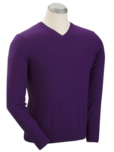 Purple Solid Merino Wool Men's V-Neck Sweater | Bobby Jones Sweater Collection | Sams Tailoring Fine Men's Clothing