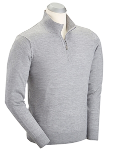 Heather Grey Merino Wool Men Quarter Zip Sweater | Bobby Jones Sweater Collection | Sams Tailoring Fine Men's Clothing