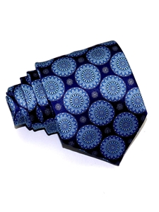Navy Blue & Sky Blue Medallion Pattern Sartorial Tie | Italo Ferretti Ties Collection | Sam's Tailoring Fine Men's Clothing