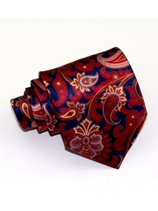 Navy Blue & Red Paisley Pattern Tailored Silk Tie | Italo Ferretti Ties Collection | Sam's Tailoring Fine Men's Clothing