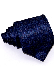 Deep Blue With Geometric Pattern Tailored Silk Tie | Italo Ferretti Ties Collection | Sam's Tailoring Fine Men's Clothing