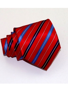 Blue Regimental Stripes On Red Background Sartorial Tie | Italo Ferretti Ties Collection | Sam's Tailoring Fine Men's Clothing