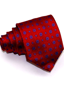 Red With Blue Floral & Check Pattern Woven Silk Tie | Italo Ferretti Ties Collection | Sam's Tailoring Fine Men's Clothing