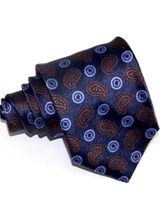 Brown & Light Blue Paisley Pattern Woven Silk Tie | Italo Ferretti Ties Collection | Sam's Tailoring Fine Men's Clothing