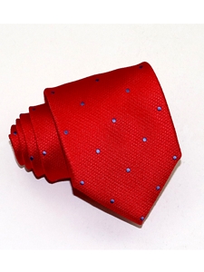 Red With Light Blue Dots Sartorial Woven Silk Tie | Italo Ferretti Ties Collection | Sam's Tailoring Fine Men's Clothing