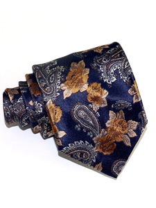 Navy, Yellow & Grey Floral Sartorial Woven Silk Tie | Italo Ferretti Ties Collection | Sam's Tailoring Fine Men's Clothing