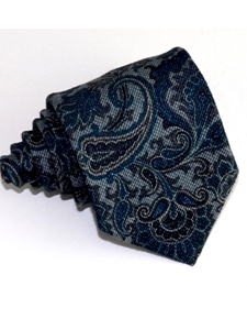 Green & Gray Paisley Pattern Tailored Woven Cotton Tie | Italo Ferretti Ties Collection | Sam's Tailoring Fine Men's Clothing
