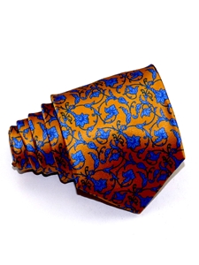 Light Orange & Sky Blue Floral Pattern Tailored Silk Tie | Italo Ferretti Ties Collection | Sam's Tailoring Fine Men's Clothing