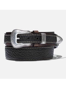 Black Western Interlock Design Handcrafted Belt | Men's Vintage Bison Belt | Sam's Tailoring Fine Men Clothing