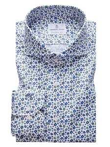 White Floral Print Twill Cotton Men Harvard Shirt | Causal Shirts Collection | Sam's Tailoring Fine Men's Clothing