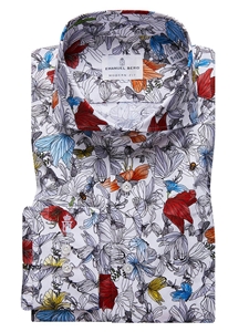 White Exotic Floral Pattern Men Harvard Shirt | Causal Shirts Collection | Sam's Tailoring Fine Men's Clothing