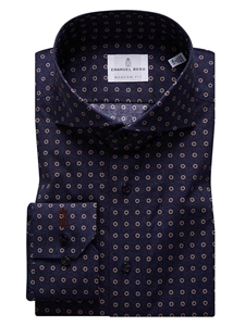 Navy Fine Flowers Print Poplin Harvard Shirt | Causal Shirts Collection | Sam's Tailoring Fine Men's Clothing