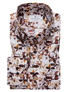 White & Brown Floral Pattern Harvard Shirt | Causal Shirts Collection | Sam's Tailoring Fine Men's Clothing