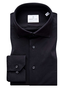 Black 4Flex Spread Collar Modern Fit Byron Shirt | Causal Shirts Collection | Sam's Tailoring Fine Men's Clothing