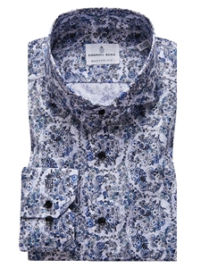 White & Blue Floral Pattern Harvard Shirt | Causal Shirts Collection | Sam's Tailoring Fine Men's Clothing