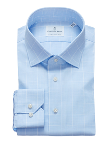 Sky Blue & White Checked Classic Fit Shirt | Business Shirts Collection | Sam's Tailoring Fine Men's Clothing