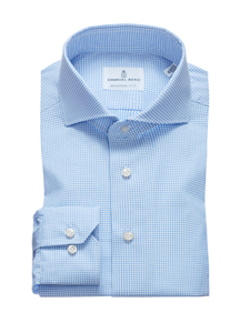 White & Sky Blue Check Cutaway Collar Shirt | Business Shirts Collection | Sam's Tailoring Fine Men's Clothing