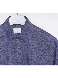 Navy Printed Stretchable Long Sleeve Shirt | Casual Shirts Collection | Sam's Tailoring Fine Men's Clothing