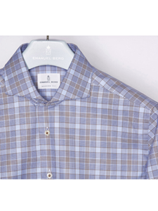 Brown, Blue & White Check Long Sleeve Shirt | Casual Shirts Collection | Sam's Tailoring Fine Men's Clothing