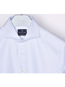White With Sky Geometric Print Men's Shirt | Casual Shirts Collection | Sam's Tailoring Fine Men's Clothing