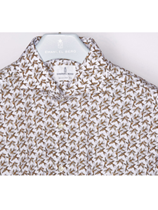 White With Tan Birds Print Long Sleeve Shirt | Casual Shirts Collection | Sam's Tailoring Fine Men's Clothing