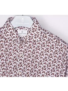 White With Red Birds Print Long Sleeve Shirt | Casual Shirts Collection | Sam's Tailoring Fine Men's Clothing