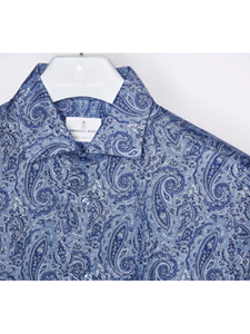 Blue Paisley Print Long Sleeve Men's Shirt | Casual Shirts Collection | Sam's Tailoring Fine Men's Clothing