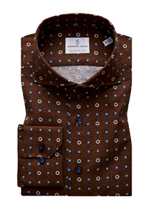 Brown With Flower & Circle Print Men's Shirt | Casual Shirts Collection | Sam's Tailoring Fine Men's Clothing