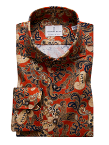 Red With Paisley Print Long Sleeve Men Shirt | Casual Shirts Collection | Sam's Tailoring Fine Men's Clothing