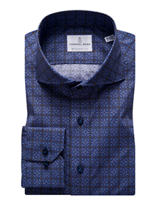 Blue Geometric Print Modern Fit Men's Shirt | Casual Shirts Collection | Sam's Tailoring Fine Men's Clothing