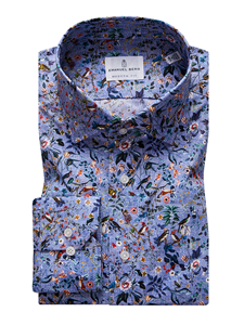 Violet Floral Birds Print Long Sleeve Shirt | Casual Shirts Collection | Sam's Tailoring Fine Men's Clothing