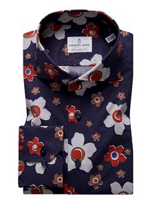Navy Bold Flower Print Cutaway Collar Shirt | Casual Shirts Collection | Sam's Tailoring Fine Men's Clothing