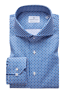 Blue Circle Print On White Background Shirt | Casual Shirts Collection | Sam's Tailoring Fine Men's Clothing