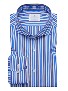 Navy, Blue & White Stripe Cutaway Collar Shirt | Casual Shirts Collection | Sam's Tailoring Fine Men's Clothing