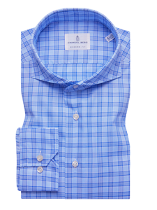 Sky Blue With Blue Check No Pocket Shirt | Casual Shirts Collection | Sam's Tailoring Fine Men's Clothing
