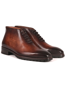 Brown Burnished Rubber Sole Men's Ankle Boot | Paul Parkman Men's Boots | Sam's Tailoring Fine Men Clothing