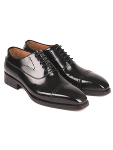 Black Polished Goodyear Welted Cap Toe Oxford | Paul Parkman Men's Oxfords | Sam's Tailoring Fine Men Clothing
