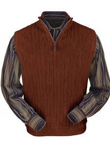 Rust Heather Baby Alpaca Fine Men's Vest | Peru Unlimited Half Zip Vests | Sam's Tailoring Fine Men's Clothing