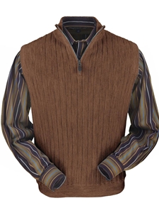 Khaki Heather Baby Alpaca Fine Men's Vest | Peru Unlimited Half Zip Vests | Sam's Tailoring Fine Men's Clothing