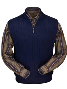 Navy Classic Fit Baby Alpaca Fine Men's Vest | Peru Unlimited Half Zip Vests | Sam's Tailoring Fine Men's Clothing