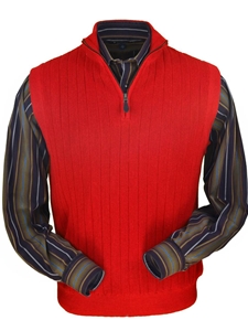 Red Classic Fit Baby Alpaca Fine Men's Vest | Peru Unlimited Half Zip Vests | Sam's Tailoring Fine Men's Clothing