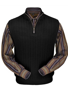 Black Classic Fit Baby Alpaca Fine Men's Vest | Peru Unlimited Half Zip Vests | Sam's Tailoring Fine Men's Clothing