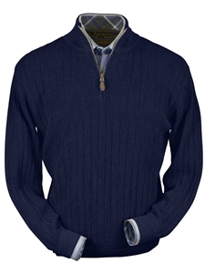 Navy Heater Baby Alpaca Hal-Zip Men Sweater | Peru Unlimited Half Zip Sweaters | Sam's Tailoring Fine Men's Clothing
