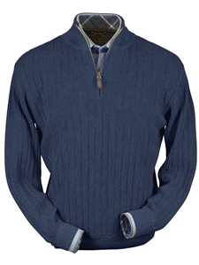 Denim Heater Baby Alpaca Hal-Zip Sweater | Peru Unlimited Half Zip Sweaters | Sam's Tailoring Fine Men's Clothing