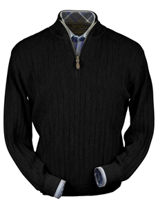 Black Baby Alpaca Hal-Zip Fine Men's Sweater | Peru Unlimited Half Zip Sweaters | Sam's Tailoring Fine Men's Clothing
