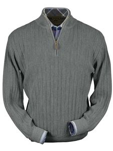 Sky Grey Heater Baby Alpaca Hal-Zip Sweater | Peru Unlimited Half Zip Sweaters | Sam's Tailoring Fine Men's Clothing