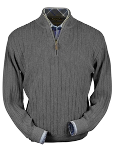 Medium Grey Heater Baby Alpaca Hal-Zip Sweater | Peru Unlimited Half Zip Sweaters | Sam's Tailoring Fine Men's Clothing