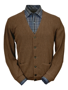 Khaki Heather Baby Alpaca Link Stitch Cardigan | Peru Unlimited Cardigans | Sam's Tailoring Fine Men's Clothing