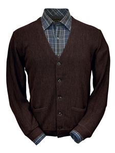 Dark Brown Baby Alpaca Link Stitch Cardigan  | Peru Unlimited Cardigans | Sam's Tailoring Fine Men's Clothing